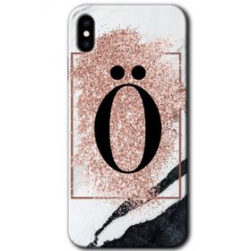 Apple iPhone X Pembe Mermer Desenli O Harfi Baskılı Uyumlu Silikon Kılıf