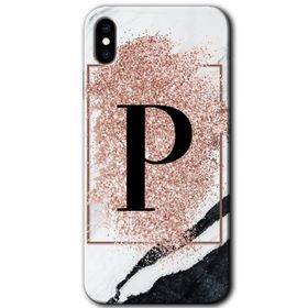 Apple iPhone X Pembe Mermer Desenli P Harfi Baskılı Uyumlu Silikon Kılıf