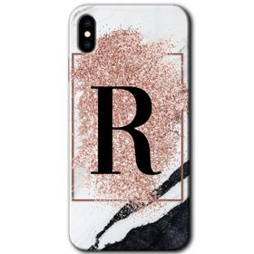 Apple iPhone X Pembe Mermer Desenli R Harfi Baskılı Uyumlu Silikon Kılıf