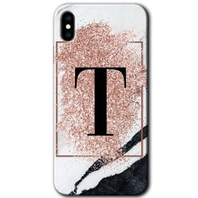 Apple iPhone X Pembe Mermer Desenli T Harfi Baskılı Uyumlu Silikon Kılıf