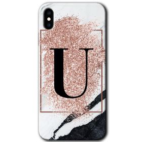 Apple iPhone X Pembe Mermer Desenli U Harfi Baskılı Uyumlu Silikon Kılıf