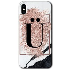 Apple iPhone X Pembe Mermer Desenli U Harfi Baskılı Uyumlu Silikon Kılıf