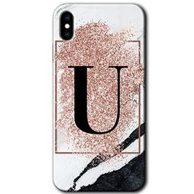 Apple iPhone X Pembe Mermer Desenli U Harfi Baskılı Uyumlu Silikon Kılıf