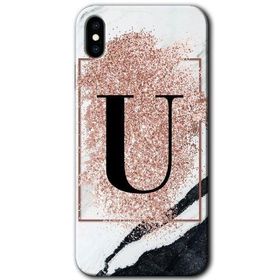 Apple iPhone X Pembe Mermer Desenli U Harfi Baskılı Uyumlu Silikon Kılıf