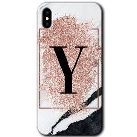 Apple iPhone X Pembe Mermer Desenli Y Harfi Baskılı Uyumlu Silikon Kılıf