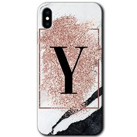 Apple iPhone X Pembe Mermer Desenli Y Harfi Baskılı Uyumlu Silikon Kılıf