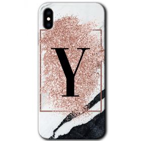 Apple iPhone X Pembe Mermer Desenli Y Harfi Baskılı Uyumlu Silikon Kılıf