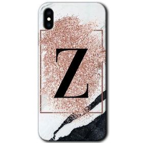 Apple iPhone X Pembe Mermer Desenli Z Harfi Baskılı Uyumlu Silikon Kılıf