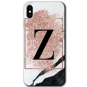 Apple iPhone X Pembe Mermer Desenli Z Harfi Baskılı Uyumlu Silikon Kılıf