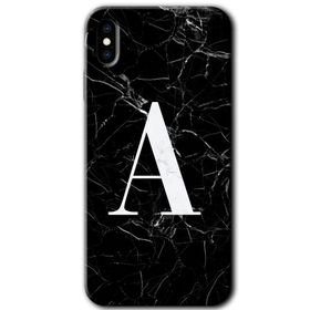 Apple iPhone X Siyah Mermer Desenli A Harfi Baskılı Uyumlu Silikon Kılıf