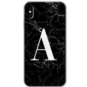 Apple iPhone X Siyah Mermer Desenli A Harfi Baskılı Uyumlu Silikon Kılıf