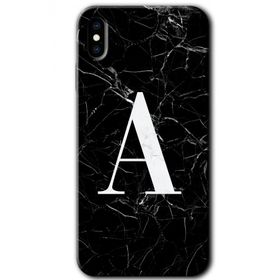 Apple iPhone X Siyah Mermer Desenli A Harfi Baskılı Uyumlu Silikon Kılıf