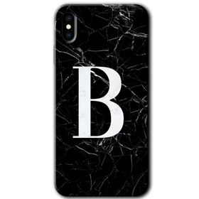 Apple iPhone X Siyah Mermer Desenli B Harfi Baskılı Uyumlu Silikon Kılıf