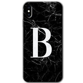 Apple iPhone X Siyah Mermer Desenli B Harfi Baskılı Uyumlu Silikon Kılıf