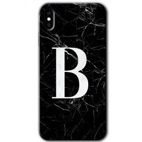 Apple iPhone X Siyah Mermer Desenli B Harfi Baskılı Uyumlu Silikon Kılıf