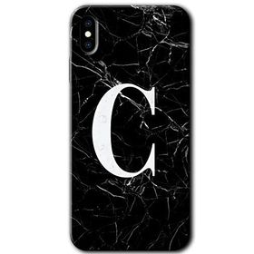 Apple iPhone X Siyah Mermer Desenli C Harfi Baskılı Uyumlu Silikon Kılıf