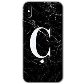 Apple iPhone X Siyah Mermer Desenli C Harfi Baskılı Uyumlu Silikon Kılıf