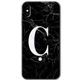 Apple iPhone X Siyah Mermer Desenli C Harfi Baskılı Uyumlu Silikon Kılıf