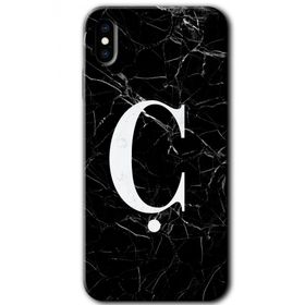Apple iPhone X Siyah Mermer Desenli C Harfi Baskılı Uyumlu Silikon Kılıf