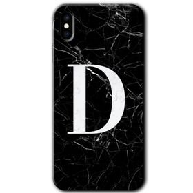Apple iPhone X Siyah Mermer Desenli D Harfi Baskılı Uyumlu Silikon Kılıf