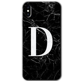 Apple iPhone X Siyah Mermer Desenli D Harfi Baskılı Uyumlu Silikon Kılıf