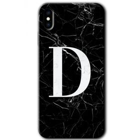 Apple iPhone X Siyah Mermer Desenli D Harfi Baskılı Uyumlu Silikon Kılıf
