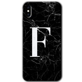 Apple iPhone X Siyah Mermer Desenli F Harfi Baskılı Uyumlu Silikon Kılıf