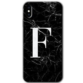 Apple iPhone X Siyah Mermer Desenli F Harfi Baskılı Uyumlu Silikon Kılıf