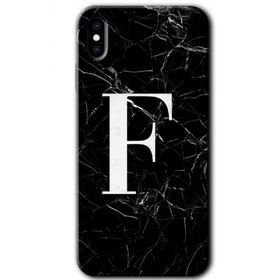 Apple iPhone X Siyah Mermer Desenli F Harfi Baskılı Uyumlu Silikon Kılıf