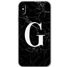 Apple iPhone X Siyah Mermer Desenli G Harfi Baskılı Uyumlu Silikon Kılıf