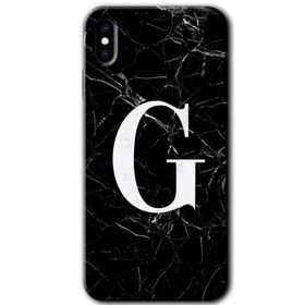 Apple iPhone X Siyah Mermer Desenli G Harfi Baskılı Uyumlu Silikon Kılıf