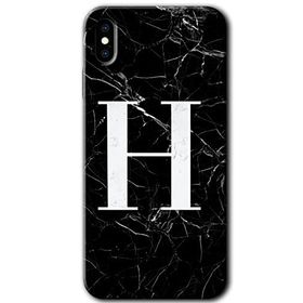 Apple iPhone X Siyah Mermer Desenli H Harfi Baskılı Uyumlu Silikon Kılıf