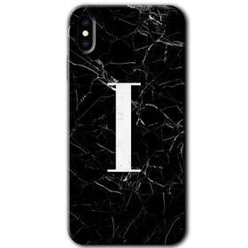 Apple iPhone X Siyah Mermer Desenli I Harfi Baskılı Uyumlu Silikon Kılıf