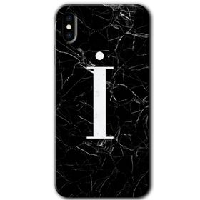 Apple iPhone X Siyah Mermer Desenli I Harfi Baskılı Uyumlu Silikon Kılıf
