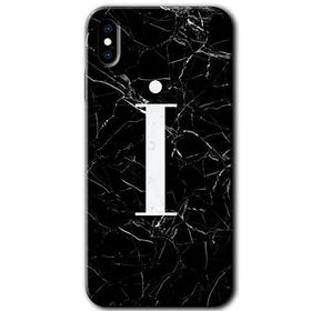 Apple iPhone X Siyah Mermer Desenli I Harfi Baskılı Uyumlu Silikon Kılıf
