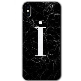 Apple iPhone X Siyah Mermer Desenli I Harfi Baskılı Uyumlu Silikon Kılıf