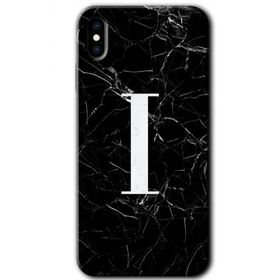 Apple iPhone X Siyah Mermer Desenli I Harfi Baskılı Uyumlu Silikon Kılıf