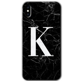 Apple iPhone X Siyah Mermer Desenli K Harfi Baskılı Uyumlu Silikon Kılıf