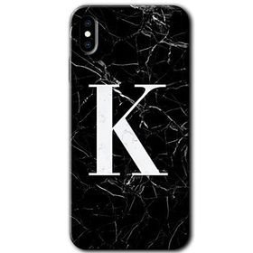 Apple iPhone X Siyah Mermer Desenli K Harfi Baskılı Uyumlu Silikon Kılıf