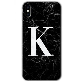 Apple iPhone X Siyah Mermer Desenli K Harfi Baskılı Uyumlu Silikon Kılıf