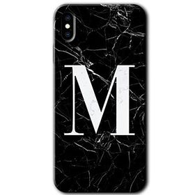 Apple iPhone X Siyah Mermer Desenli M Harfi Baskılı Uyumlu Silikon Kılıf