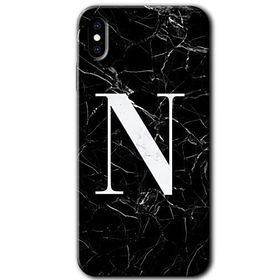 Apple iPhone X Siyah Mermer Desenli N Harfi Baskılı Uyumlu Silikon Kılıf