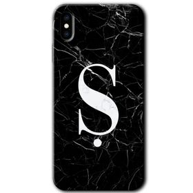 Apple iPhone X Siyah Mermer Desenli Ş Harfi Baskılı Uyumlu Silikon Kılıf