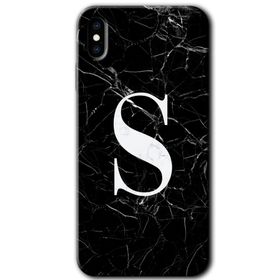 Apple iPhone X Siyah Mermer Desenli Ş Harfi Baskılı Uyumlu Silikon Kılıf