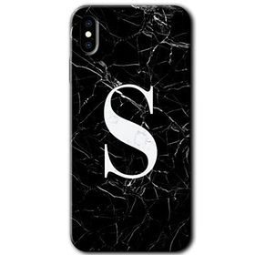 Apple iPhone X Siyah Mermer Desenli Ş Harfi Baskılı Uyumlu Silikon Kılıf
