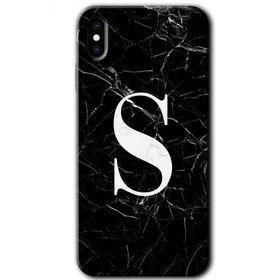 Apple iPhone X Siyah Mermer Desenli Ş Harfi Baskılı Uyumlu Silikon Kılıf