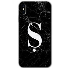 Apple iPhone X Siyah Mermer Desenli Ş Harfi Baskılı Uyumlu Silikon Kılıf
