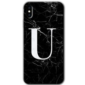 Apple iPhone X Siyah Mermer Desenli Ü Harfi Baskılı Uyumlu Silikon Kılıf