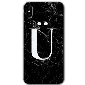 Apple iPhone X Siyah Mermer Desenli Ü Harfi Baskılı Uyumlu Silikon Kılıf