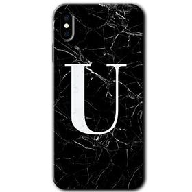 Apple iPhone X Siyah Mermer Desenli Ü Harfi Baskılı Uyumlu Silikon Kılıf